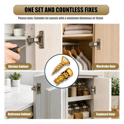 Hinge Repair Kit With 6x14mm Screws And Expansion Anchors For Stripped Screw Holes used on kitchen, wardrobe, bathroom cabinets