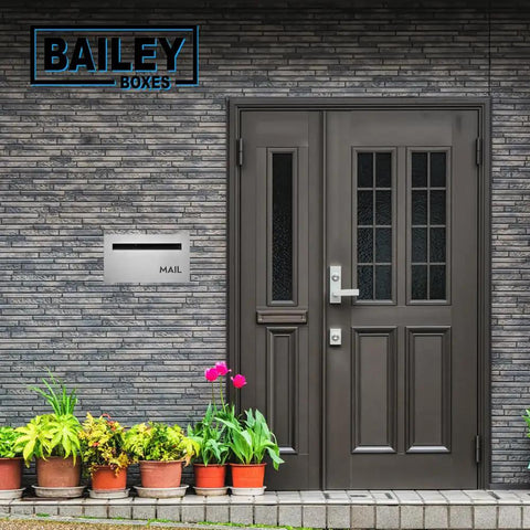 Contemporary Wall Mounted Locking Black Architectural Mailbox For Small Spaces, Heavy Duty Powder Coated Steel, secure mail slot