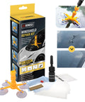 Windshield Chip Repair Kit with Fast Curing Resin for Quick Fix of Star Shaped and Bull Eye Cracks on Car Windows No Mixing Required Upgraded Injection Head and Vacuum Design Delivers Durable Glass Repair In Minutes packaging and components display