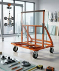 Folding Transport Cart Flatbed Hand Truck With Four Six Inch Swivel Casters Anti Slip Strips And Brake Control Sturdy Steel And Rubber Build For Hauling Heavy Boxes Groceries And Gear In Home Shop Or Garage, orange steel cart with glass panels and 6-inch swivel casters