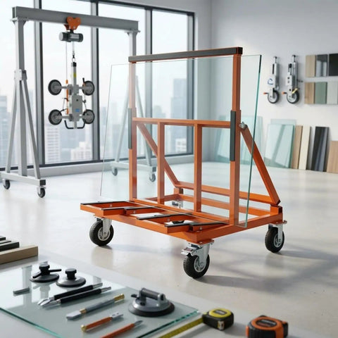 Folding Transport Cart Flatbed Hand Truck With Four Six Inch Swivel Casters Anti Slip Strips And Brake Control Sturdy Steel And Rubber Build For Hauling Heavy Boxes Groceries And Gear In Home Shop Or Garage, orange steel cart with glass panels and 6-inch swivel casters