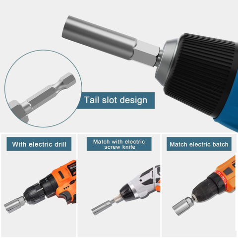 One Quarter Inch Hex Shank Wing Nut Driver Kit with drill compatibility illustrations, featuring 1/4-inch hex shank.