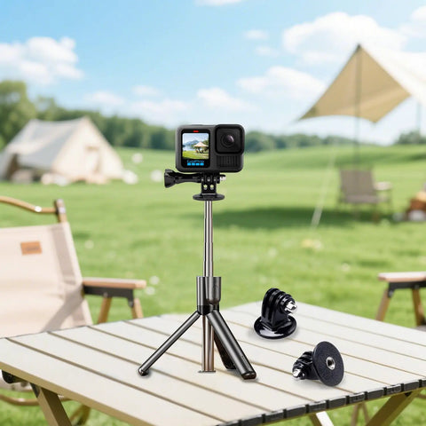 Beefy Universal Action Camera Tripod Mount Adapter for GoPro Hero on tripod in outdoor setting