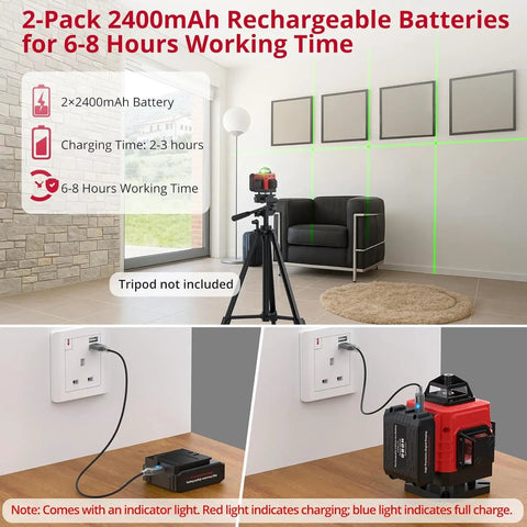 Pro Grade 16 Line 360 Degree Laser Level With Pulse And Manual Modes, Green Cross Line Projector, Self Leveling With Remote, 30 Meters Range, 98 Feet, Construction Grade Class 2 Under 1mW Power, Beast For Quick Room Layouts, 2-pack batteries