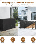 Outdoor Firewood Rack With Weatherproof Cover Heavy Duty Metal Wood Storage Stand For Fireplace Fire Pit Patio And Backyard Space Saving No Fuss Easy Assembly Black with snow and rain