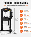 Heavy Duty Air Hydraulic Shop Press With Foot Pedal dimensions showing height 68.1", width 28.3", depth 9.6".