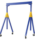 Heavy Duty Welded Steel Knock Down Adjustable Height Gantry Crane 4000 Lb Capacity 10 X 14 Foot Frame with yellow and blue details.
