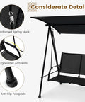 Two Person Outdoor Swing With Adjustable Canopy Cozy Patio Loveseat Swing With Heavy Duty Metal Frame details shown