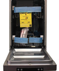 Sick 18 Inch Portable Dishwasher With Energy Star Certified Savings And Genuine Stainless Steel Interior featuring an opened door and visible energy guide label.