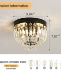 Two Light Sleek Crystal Mini Ceiling Light Fixture Modern Semi Flush Mount Closet Chandelier Ceiling Lamp For Hallway Bedroom Kitchen Bathroom With E26 Bulb Base Black 9.84 Inch Diameter And 7.87 Inch Height, with suggested bulb types shown.