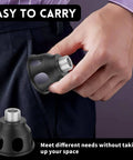 90 Degree Drill Guide And Doweling Jig For Precision Woodworking, small black metal part shown being held and pocketed