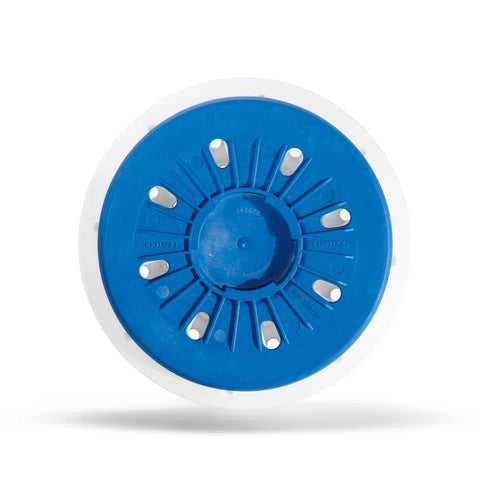 Bottom view of RO 150 hard sanding pad with fast fix for flat surfaces and narrow edges, featuring Multi Jetstream 2 dust extraction.