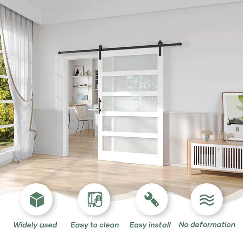 White Frosted Glass Barn Door 48 By 84 Inches With 96 Inch Sliding Hardware Kit Included And Handle PVC Surface Waterproof