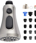 Universal Pull Down Kitchen Faucet Head Replacement With 3 Functions Anti Splash Design, Fits Most Hoses With 15 Adapters