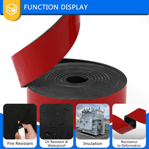 Two Layer Fabric Reinforced Neoprene Rubber Sheets Half Inch Thick Twelve Inch Wide Twelve Inch Long Heavy Duty Gasket Material displaying fire resistance, waterproofing, insulation, and deformation resistance features.