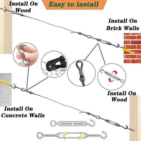 Installation guide for One Eighth Inch Wire Rope Kit 100 Feet With 7x7 Core Vinyl Coated Stainless Steel Cable And Turnbuckles.