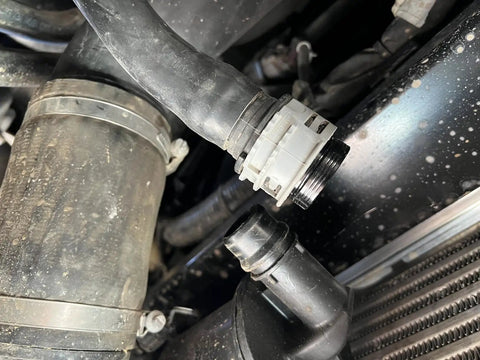 Heavy Duty Turbo Blow Off Valve Plug Rust Proof Aluminum Delete Cap Fits Ford F150 Explorer EcoBoost 2.7L 3.5L, close-up of hoses.