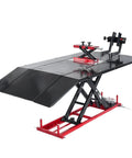 VEVOR Motorcycle Lift Table, 1500 Lb Electric Hydraulic Scissor Jack with chock, extra wide repair stand for ATV.