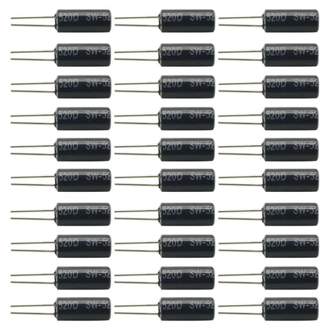30 Pieces SW-520D Vibration Sensor Ball Tilt Switches For DIY Electronics, Metal Ball Tilt Sensor Modules, Shake Detection Sensor For Prototyping And Smart Projects. 30 black cylindrical tilt switches with two metal leads each