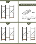 Flexible assembly options for Super Solid Four Tier Bookshelf With Eleven Open Shelves And Hella Spacious Rustic Brown Frame.
