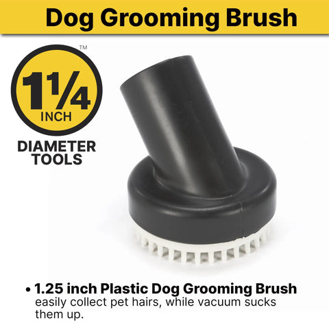 Dog Grooming Tool With Soft Bristles For Gentle Fur Care And Vacuuming, 1.25 Inch Diameter, snaps onto vacuum hoses