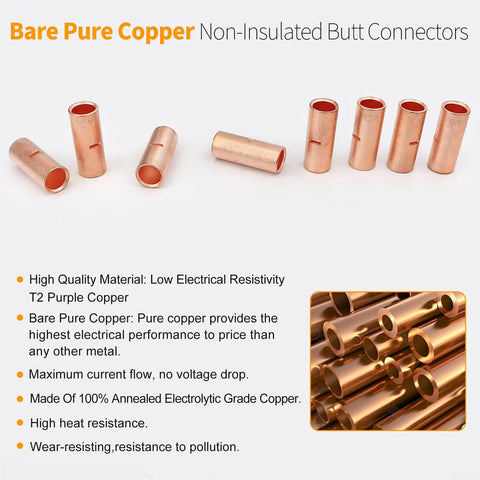 10 Packs 4 Gauge Butt Connectors Kit With Pure Copper Barrels, Uninsulated Crimp Splices For Auto Repair on display