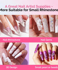 Hands with nail art using Two Pack Rhinestone Glue For Nails Ultra Strong 3D Gel Nail Art Adhesive For Nail Charms Gems Jewelry Decoration Do It Yourself Manicure At Home Cure Under LED UV Light Perfect Gift For Women.
