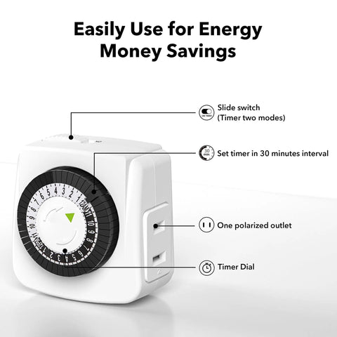 Indoor Outlet Timer 2 Pack Mechanical 2 Prong 24 Hour Mini Lamp Timers For Lamps Fans Fish Tanks LED Lights And More Easy Use
