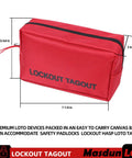 Red pocket bag from Lockout Tagout Kit For Electrical Safety With Group Lockout Hasps And Circuit Breaker Lockouts Safety Padlocks With Numbers Lockout Tags Nylon Ties And A Pocket Bag Red Kit For Quick Easy Reliable Lockout Procedures