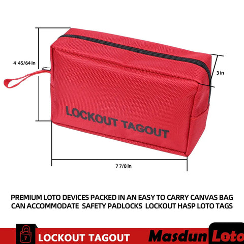 Red pocket bag from Lockout Tagout Kit For Electrical Safety With Group Lockout Hasps And Circuit Breaker Lockouts Safety Padlocks With Numbers Lockout Tags Nylon Ties And A Pocket Bag Red Kit For Quick Easy Reliable Lockout Procedures