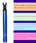Pro Grade SMA Torque Wrench For RF Connectors 8 In Lbs Torque 0.9 N m with instructions, blue spanner design