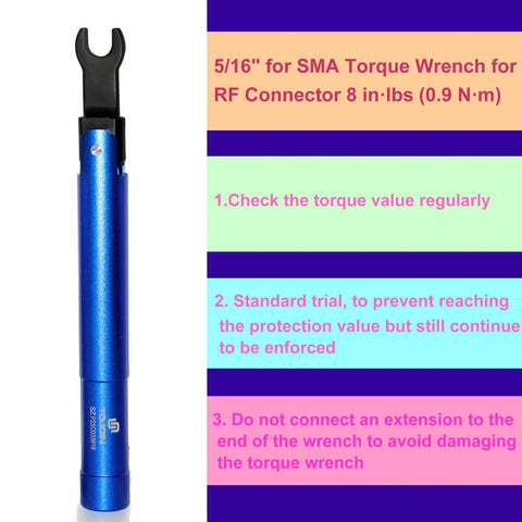 Pro Grade SMA Torque Wrench For RF Connectors 8 In Lbs Torque 0.9 N m with instructions, blue spanner design
