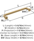 Diagram of Champagne Bronze Cabinet Pull Five And Nine Sixteenth Inch Overall Length And Five And One Sixteenth Inch Center To Center Mounting