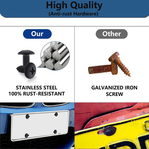 Comparison of Subaru Black Oxide License Plate Screws Set, Stainless Steel 18-8 with rusted galvanized iron screws