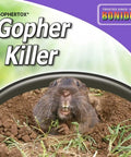 Image of Gophertox Gopher Killer Poison Bait Granules package with gopher illustration.