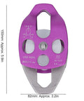 Beefy Outdoor Climbing Rescue Pulley With Swing Plate, 32KN Capacity, shown in aluminum magnesium alloy with rope size markings.