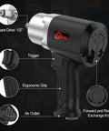 Heavy Duty 1/2 Inch Air Impact Wrench With 1500 Ft-Lbs Torque, 8000 RPM, 4.74 Lb Weight, 1/2 Drive, Twin Hammer Design Features