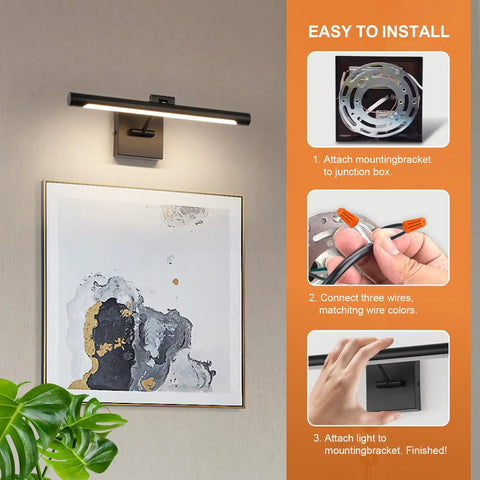 Hardwired Dimmable LED Picture Light For Paintings 16.53 Inch Wall Mount Portrait Lighting With Matte Black Metal Body 3000K 110V AC Easy Install No Plug Needed No Fuss over modern art.