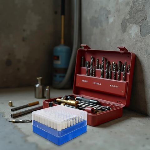 100 Piece Wool Felt Polishing Wheel Set With Steel Buffing Accessory For Delicate Precision Work And Consistent Finish On Valuable Objects In Your Rotary Buffing Kit with drill bits in red box.