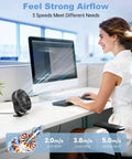 Tiny But Mighty USB Desk Fan With Three Speeds, 360 Degree Rotation providing cooling on office desk
