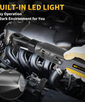 120Nm Cordless Ratchet Wrench With Brushless Motor, 21V Power, shown in use on car engine with built-in LED light feature