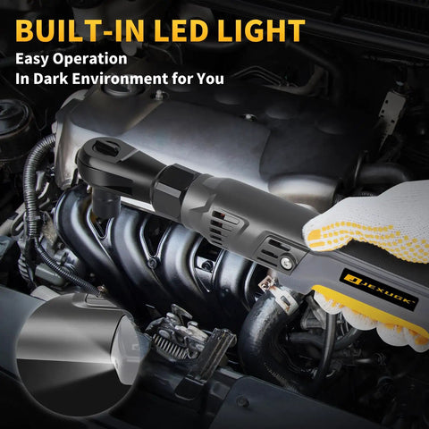 120Nm Cordless Ratchet Wrench With Brushless Motor, 21V Power, shown in use on car engine with built-in LED light feature