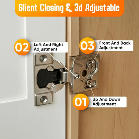 Heavy Duty 50 Pack Soft Close Cabinet Hinges For Face Frame Kitchen Cabinet Doors 1/2 Inch Overlay Concealed 3D Adjustable