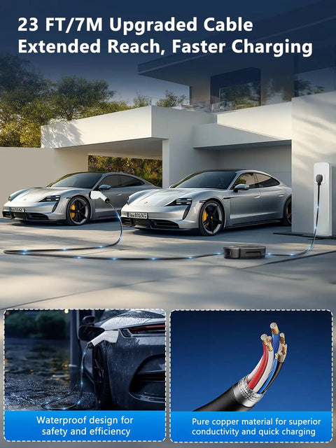 Portable Level 2 EV Charger 40 Amp 9.6kW With 23-Foot J1772 Cable NEMA 14-50P 240V Outlet Delayed Start Home Charging Station