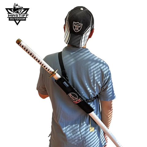 12 Inch Sword Frog Back Scabbard Sheath Made From Black Nylon Tactical Modular Loadout Gear With 30 Inch Adjustable Strap on person