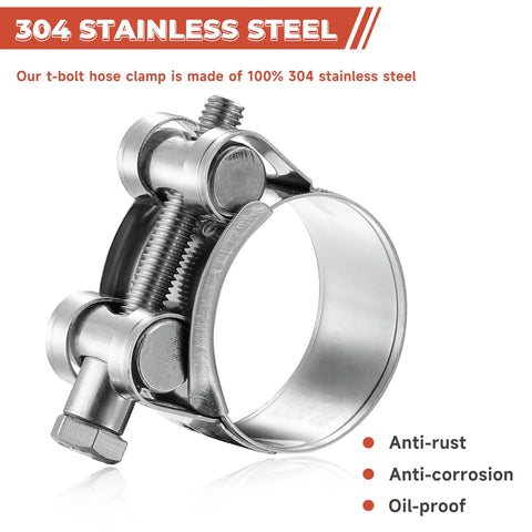 Top Shelf Adjustable T Bolt Hose Clamps Made From Bulletproof 304 Stainless Steel Heavy Duty Pipe Strap Set Gives You A Sweet Grip On One Point Zero Two To One Point One Zero Inch Tubing For Your Future Ride