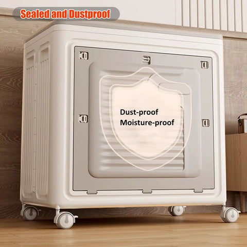 No Drama Foldable Storage Bins With Lid And Wheels 2 Pack Extra Tall Capacity, sealed, dust-proof container with wheels