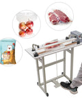 Solid Foot Pedal Heat Sealer For Plastic And Aluminum Foil Bags With Built In Cutter And Six Gear Settings For No Sweat Commercial Packaging That Absolutely Nails The Job Daily with various sealed bags including apples and meat.