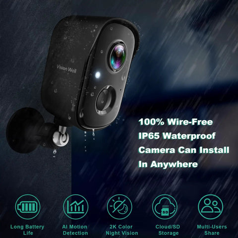 Wireless Outdoor Security Camera System With 2K HD Video And Battery Power, AI Motion Detection installed on wall
