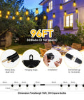 96Ft Outdoor String Lights For Patio And Garden Waterproof Shatterproof Edison Bulbs Warm Glow 2200K Bistro Decor Diagram